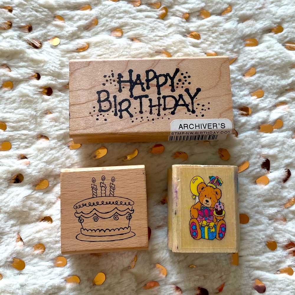 Happy Birthday Wood Stamps. Gently used.